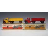 Six Dinky Toys and Supertoys vehicles, comprising two No. 521 Bedford articulated lorries, a No.