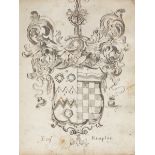 MANUSCRIPT. [A book of hand-drawn armorial bearings. N.p.: circa 1750's]. 182pp., manuscript, 8vo (