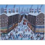 John Ormsby - Winter Street Scene. 21st century oil on canvas-board, signed, 39cm x 48.5cm, within a