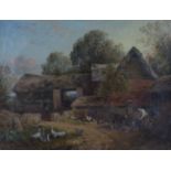 Circle of Claude Cardon - Farm Scene with Geese, Chickens and Cattle, 19th century oil on canvas,