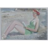 Arthur Royce Bradbury - 'Lady on a Beach, Alderney', 20th century oil on board, titled gallery label