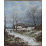 Hendrik Barend Koekkoek - Winter Landscape with Figure on a Path, oil on canvas, signed recto,
