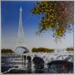 Nigel Cooke - The River Seine with the Eiffel Tower, Paris, 21st century acrylic and mixed media