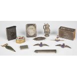 A group of collectors' items, including two RAF sweetheart brooches, an Edward VII commemorative