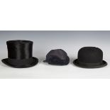 A black moleskin top hat by Thos Townend & Co, London, head circumference 58cm, together with a