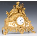 A mid-19th century French ormolu mantel clock with eight day movement striking on a bell via an