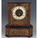 A late 19th century French ebonized and red tortoiseshell boulle cased mantel timepiece, the white