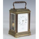 A late 19th century French brass gorge cased carriage clock by Leroy & Fils, with eight day movement