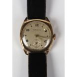 A Pierce 9ct gold cushion cased gentleman's wristwatch, the signed circular silvered dial with