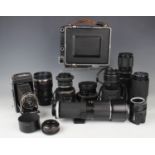 A Graflex Speed Graphic medium format press camera with Schneider-Kreuznach Xenar 1:4.7/135 lens,