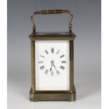 A late 19th century brass carriage timepiece by Henri Jacot, with eight day movement, the
