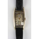 A Hamilton gold plated curved rectangular cased wristwatch, the signed jewelled movement detailed 'G