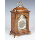 A 19th century walnut cased diminutive bracket clock, the two train eight day movement with platform