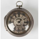 A mid-18th century silver pair cased keywind open-faced gentleman's pocket watch, the gilt fusee