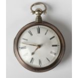 A George III silver pair cased keywind open-faced gentleman's pocket watch, the gilt fusee