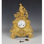 A mid-19th century French ormolu cased mantel clock with eight day movement striking on a bell via