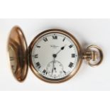 A Waltham USA gilt metal hunting cased keyless wind gentleman's pocket watch, the jewelled lever