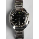 A Citizen Alarm Date steel cased gentleman's bracelet wristwatch, circa 1970s, the signed black dial