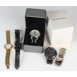 Five gentlemen's wristwatches, comprising Emporio Armani chronograph, with original case and box,