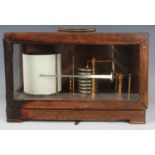 A 20th century mahogany cased barograph with lacquered brass mechanism and clockwork recording drum,