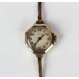 A Tavannes 9ct gold octagonal cased lady's wristwatch, the signed jewelled movement numbered '
