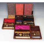 A collection of scientific instruments, including six Sikes hydrometers, cased, two Bates