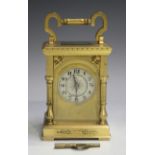 A late 19th century French lacquered brass carriage clock with eight day movement striking hours and