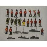 Five First War lead water-line battleships and a selection of various painted lead and metal