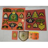 A collection of Royal Canadian Mounted Police badges and insignia including Kings Crown brass badge,