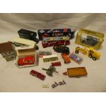 A selection of various diecast vehicles including Dinky Halesowen trailer, field gun,