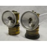Two small brass mounted Premier miners lamps with circular reflectors