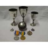 A pair of First War medals and related sporting trophies awarded to No.218263 1 AM C.E.A.