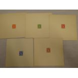 Five GB KGV1 stationary coloured proofs for die orders - 1/2d, 1d, 1 1/2d, 2d and 2 1/2d,