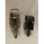 Two old painted metal Railway bracket lamps