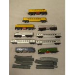 Lone Star OOO gauge - pair of American yellow outline diesels with coach,