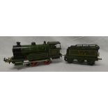 Bing O gauge - electric Apollo tinplate reversing locomotive and tender