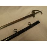 A 19th Century Continental part Cavalry sword with curved single-edged blade and brass guard (grip