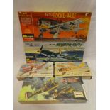 Five boxed unmade aircraft kits including Monogram,