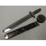 A part Second War German RAD dagger in steel scabbard (af) and an old copy horn and silver plate