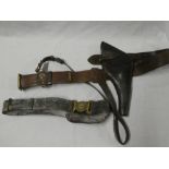 A First War Officers Sam Browne leather belt by Groves of Woolwich with leather holster and strap