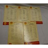 Five Shell Oil lubrication card charts for Humber Hawk, Minx,