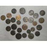 Variouis old bronze GB and Foreign coins including Portuguese 1743 coin, Steiner & Co token,