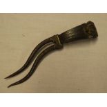 A 19th Century Indo-Persian dagger with twin 6" curved blades and ring hilt