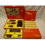 Tri-ang OO gauge - RS4 goods train set with tank engine in original box; operating mail coach set,