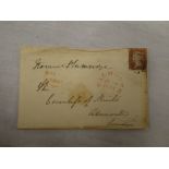 A GB cover with fine red Falmouth June 1841 1d red with black Maltese cross addressed to the