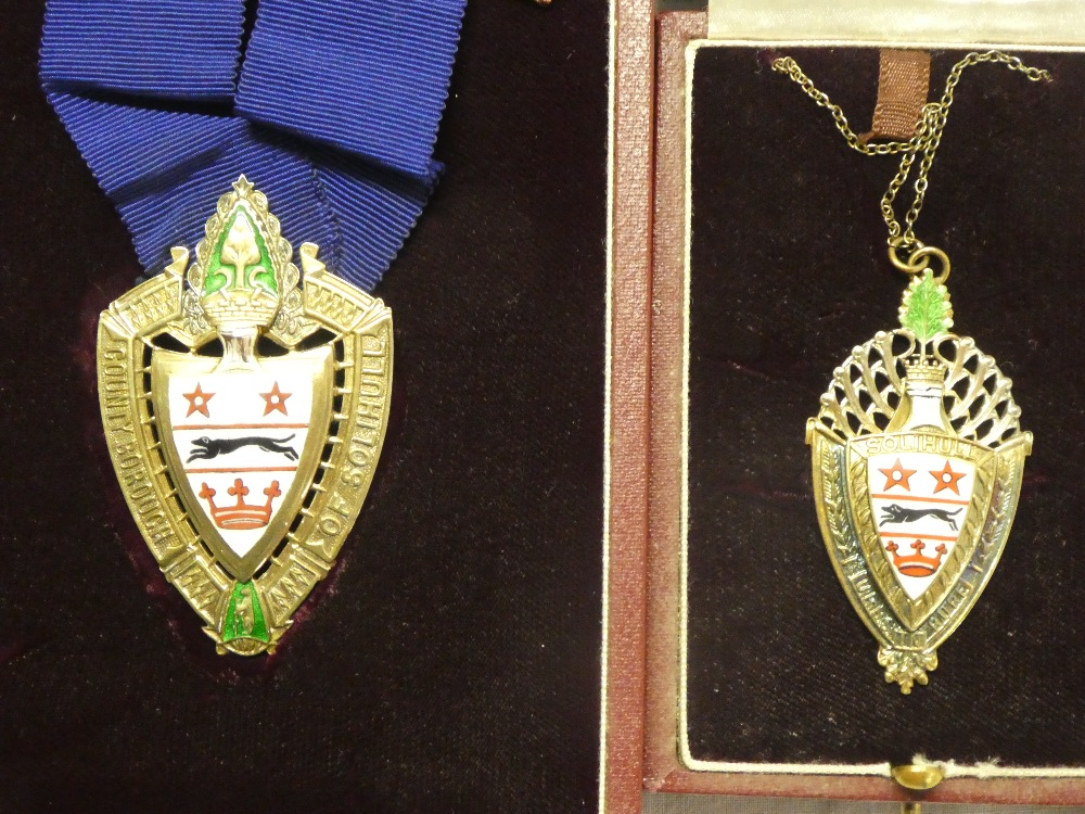 A pair of silver and enamelled Mayor and Mayoress medals relating to the Borough of Solihull :- - Image 2 of 2