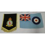 A small RAF linen flag 19" x 12" and a RAF 106 Squadron bound lectern drape (2)