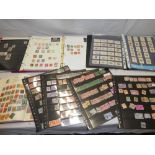 A box containing various albums of mixed World stamps, stamps in packets,