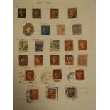 An album page with Victorian GB stamps including 1d black etc 1840-1881