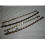 Four various steel sword scabbards including two curved Cavalry scabbards